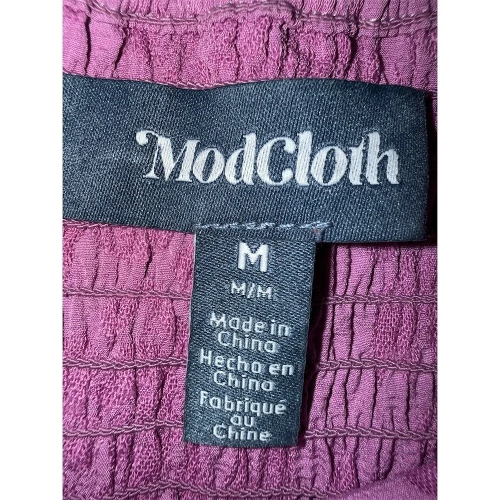 ModCloth‎ Blouse Womens M Purple Floral Jacquard Puff Sleeve Square off shoulder